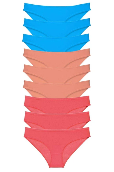 9 adet Süper Eko Set Likralı Kadın Slip Külot Pudra Fuşya Mavi ürün görseli