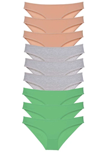 9 adet Süper Eko Set Likralı Kadın Slip Külot Ten Gri Yeşil ürün görseli