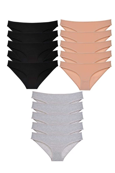 15 adet Süper Eko Set Likralı Kadın Slip Külot Siyah Ten Gri ürün görseli