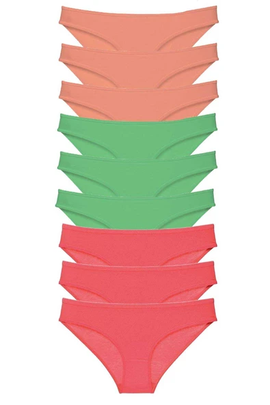 9 adet Süper Eko Set Likralı Kadın Slip Külot Pudra Yeşil Fuşya ürün görseli