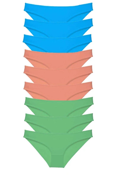 9 adet Süper Eko Set Likralı Kadın Slip Külot Pudra Yeşil Mavi ürün görseli