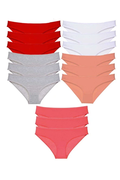15 adet Süper Eko Set Likralı Kadın Slip Külot Kırmızı Gri Beyaz Pudra Fuşya - 1