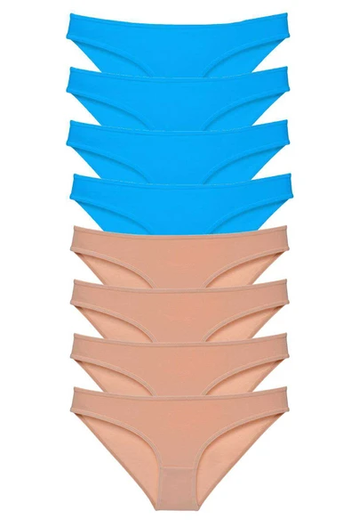 8 adet Eko Set Likralı Kadın Slip Külot Ten ve Mavi ürün görseli