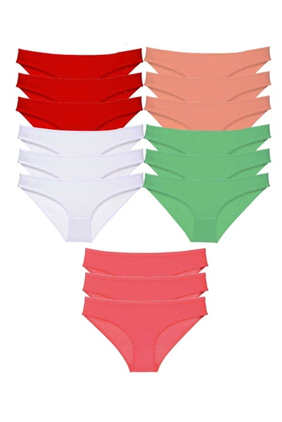 15 adet Süper Eko Set Likralı Kadın Slip Külot Ten Beyaz Pudra Yeşil Fuşya - 1