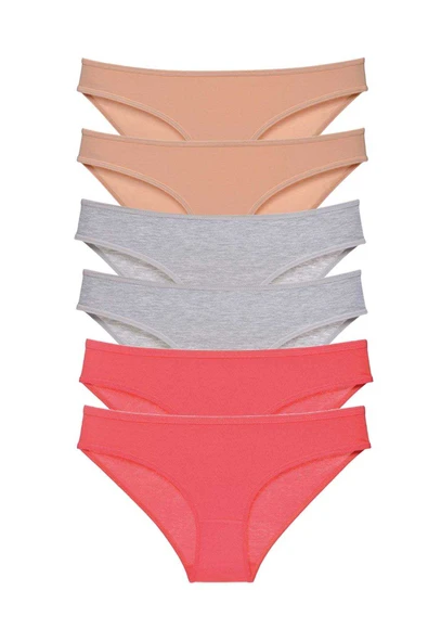 6 adet Süper Eko Set Likralı Kadın Slip Külot Ten Gri Fuşya ürün görseli 1