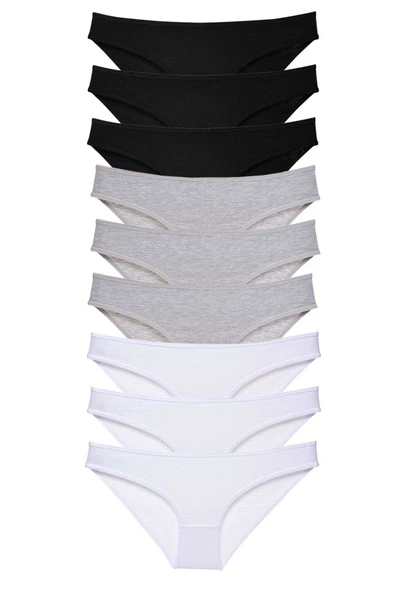 9 adet Süper Eko Set Likralı Kadın Slip Külot Siyah Gri Beyaz ürün görseli