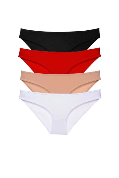 4 adet Süper Eko Set Likralı Kadın Slip Külot Siyah Kırmızı Ten Beyaz ürün görseli