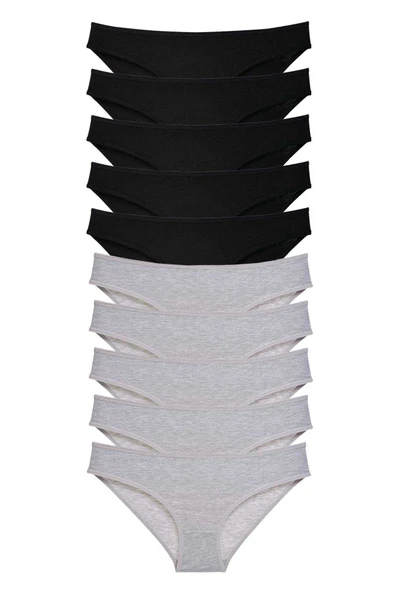 10 adet Süper Eko Set Likralı Kadın Slip Külot Siyah Gri ürün görseli