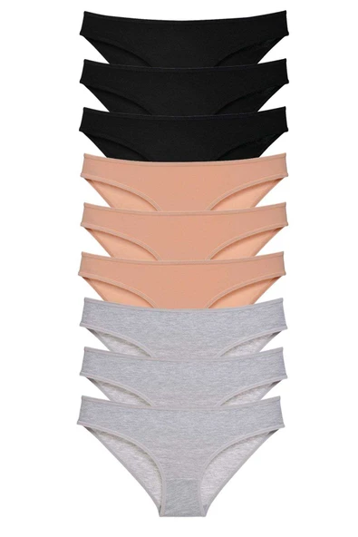 9 adet Süper Eko Set Likralı Kadın Slip Külot Siyah Ten Gri ürün görseli