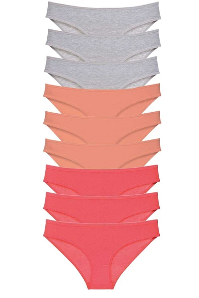 9 adet Süper Eko Set Likralı Kadın Slip Külot Gri Pudra Fuşya ürün görseli 1