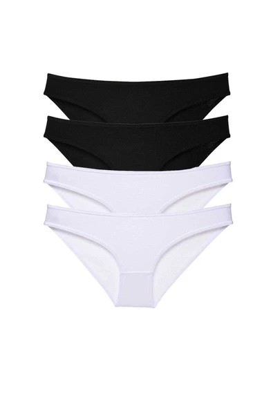 4 adet Eko Set Likralı Kadın Slip Külot Siyah Beyaz - 1