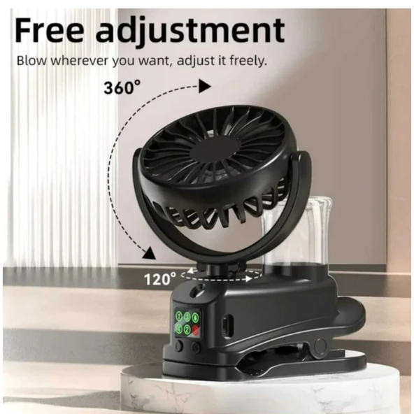 Ozmik Şarjlı Mandallı Fan Masaüstü Vantilatör Su Spray Püskürtmeli Serinletici Mini Klima - 3