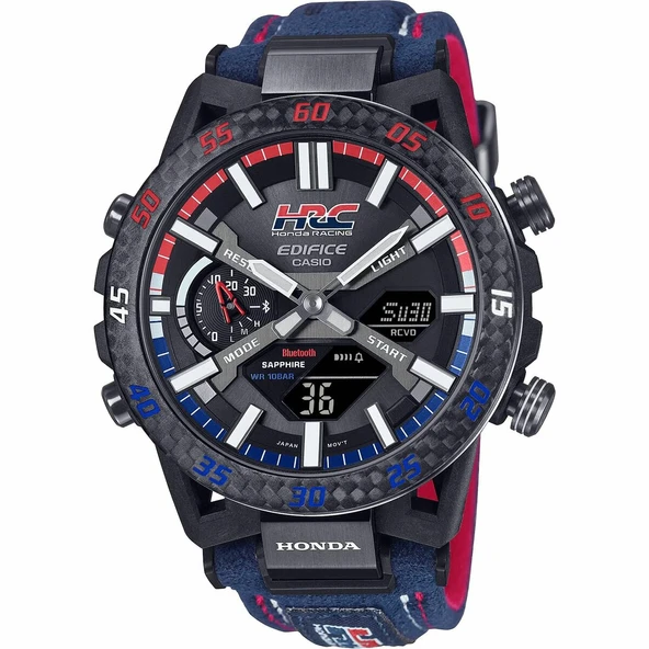 Casio ECB-2000HR-1ADR Edifice Quartz Analog/Dijital Silikon Lacivert 10 ATM 49 mm Erkek Kol Saati