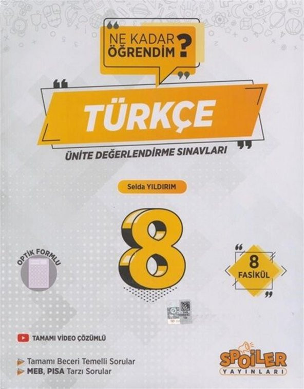 Spoiler 8.Sınıf Türkçe Ünite Değerlendirme Sınavları 8 Fasikül