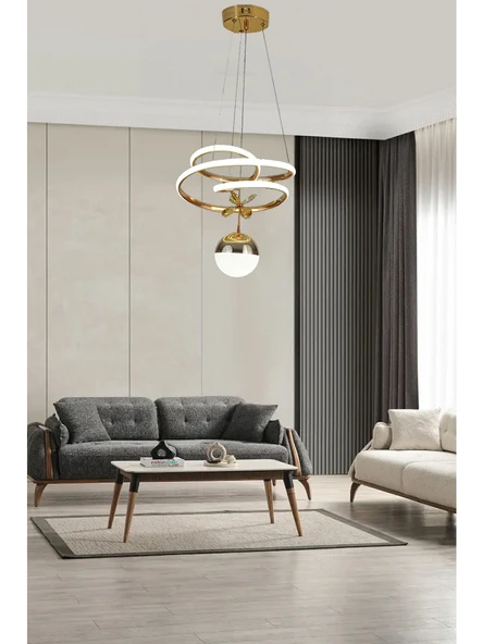 Eylül L Boy Tek Toplu Gold Sarkıt Led Avize 3 Renk Işık Kumandasız