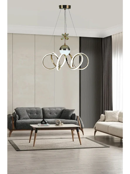 Kuğu Tek Toplu Gold Sarkıt Led Avize 3 Renk Işık Kumandasız