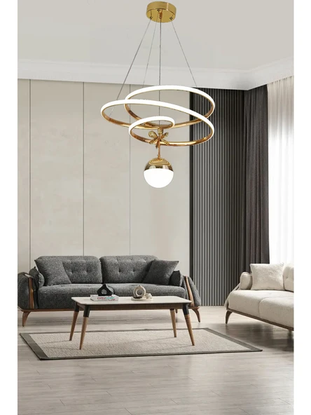 Eylül XL Boy Tek Toplu Gold Sarkıt Led Avize 3 Renk Işık Kumandasız