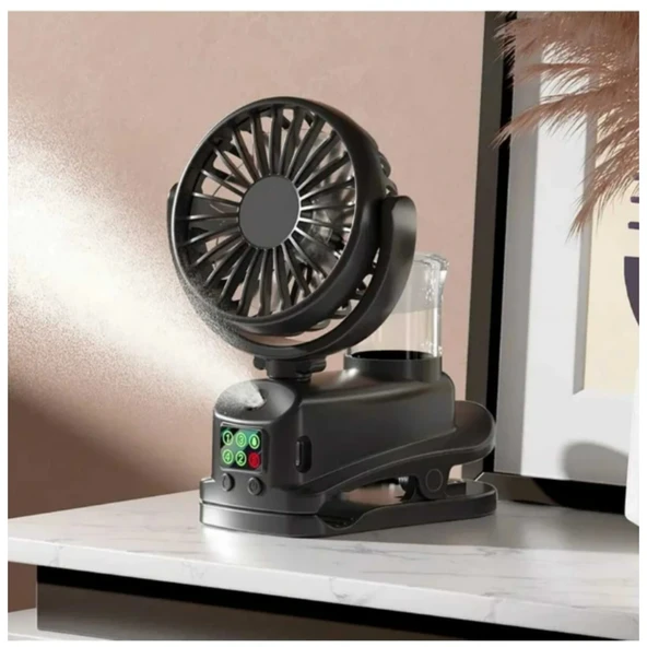Ozmik Şarjlı Mandallı Fan Masaüstü Vantilatör Su Spray Püskürtmeli Serinletici Mini Klima - 2