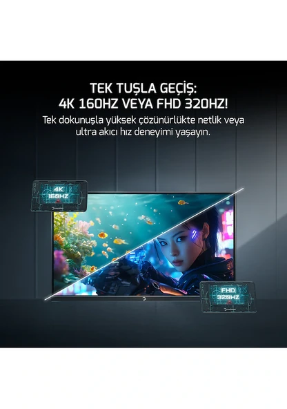 GamePower Rapid Dual 27'' 0.5ms 4K 160Hz - FHD 320Hz Fast IPS RGB Pivot Speaker Gaming Monitör - 3