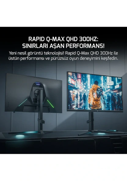 GamePower Rapid Q-MAX 27'' 0.5ms QHD 300Hz Fast IPS 10 Bit RGB Pivot Speaker Gaming Monitör - 2