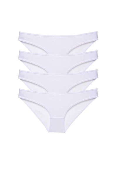 4 adet Süper Eko Set Likralı Kadın Slip Külot Beyaz - 1