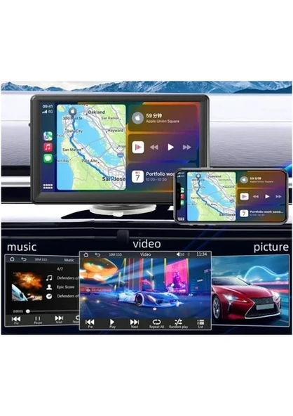 Taşınabilir Kablosuz Carplay Ekran Dash Mount, Taşınabilir Araç Çalar Carplay(Kablolu+Wifi) - 3