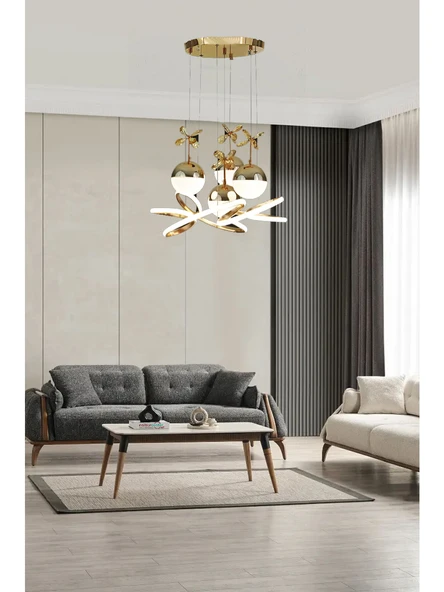 Florya 4 Toplu Gold Sarkıt Led Avize 3 Renk Işık Kumandasız