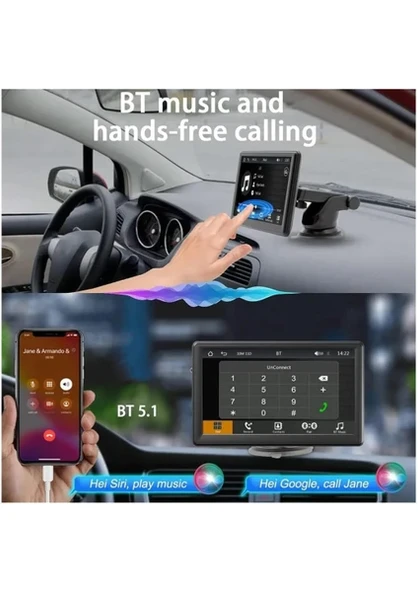 Taşınabilir Kablosuz Carplay Ekran Dash Mount, Taşınabilir Araç Çalar Carplay(Kablolu+Wifi) - 2