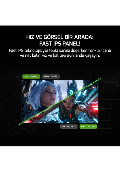GamePower Rapid Dual 27'' 0.5ms 4K 160Hz - FHD 320Hz Fast IPS RGB Pivot Speaker Gaming Monitör - 4