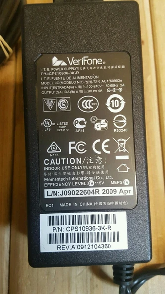 2. EL VeriFone 9V 4A CPS10936-3K-R Adaptör 3.5mm x 1.35mm