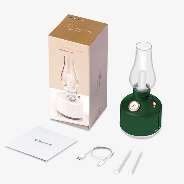 Beyaz Retro Gaz Lambası Modelli LED Nemlendirici & Aroma Difüzör - USB Şarjlı, Ayarlanabilir Işık - 5