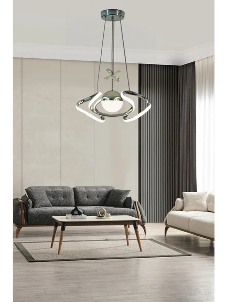 Drone Tek Toplu Krom Sarkıt Led Avize 3 Renk Işık Kumandasız