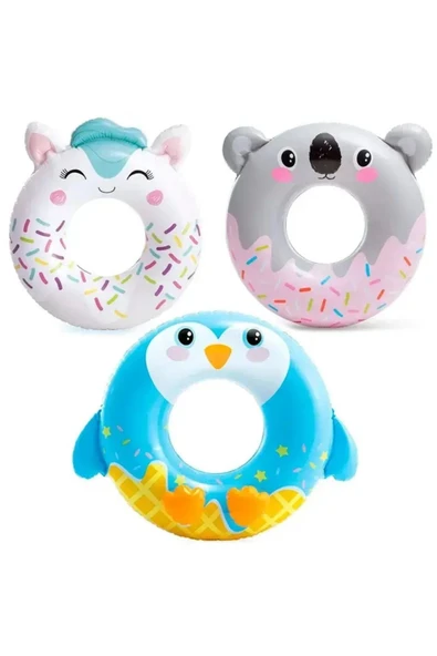Intex + 8 Yaş Sevimli Hayvanlar Figürlü Çocuk Simit Şişme Havuz ve Deniz Yüzme Simidi M-59266 - 2