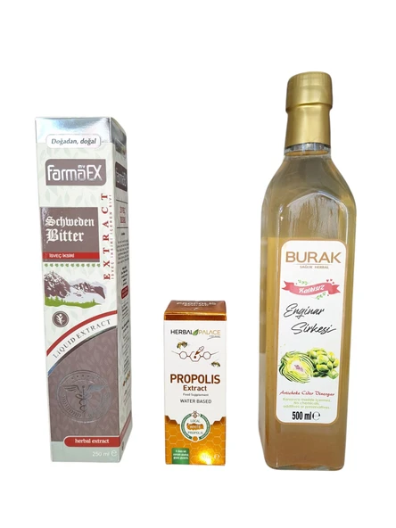 İsveç şurubu 250 ml + sıvı propolis 20 ml +enginar sirkesi 500 ml doğal takviye ve detoks seti NHRR - 1