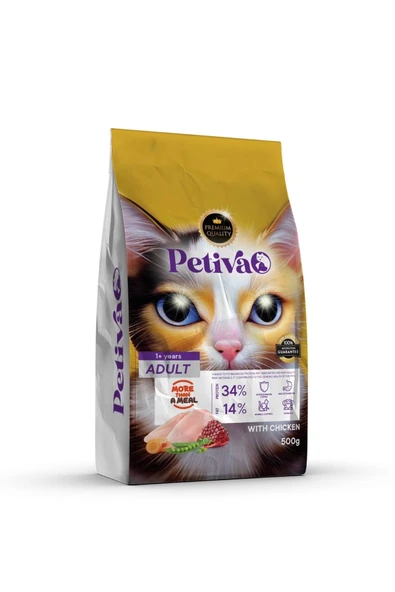 Petiva Yetişkin Tavuklu Kedi Maması 500 G 5 Adet