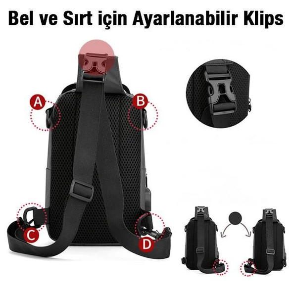 Ally USB Şarj Girişli Çok Fonksiyonlu Su Geçirmez Erkek Bel ve Sırt Çantası - 2