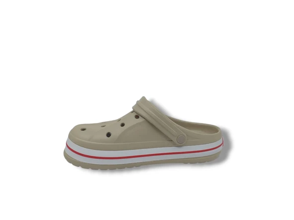 AkınalBella 467 Unisex Bej Beyaz Kırmızı Büyük Numara Sabo Terlik 46 47 - Resim 3