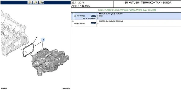 KOMPLE TERMOSTAT (GOVDELI) PEUGEOT P3008 II (P84) 1.6 BLUEHDI OPEL COMBO CROSSLAND 1.6 HDI  DV6FC DV6FD DV6FE B16DT - 2