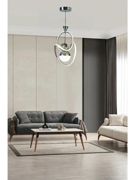 Gonca Tek Toplu Krom Sarkıt Led Avize 3 Renk Işık Kumandasız