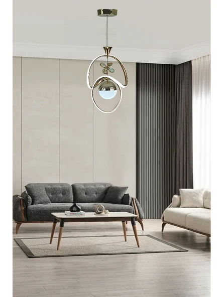 Ostra Tek Toplu Gold Sarkıt Led Avize 3 Renk Işık Kumandasız