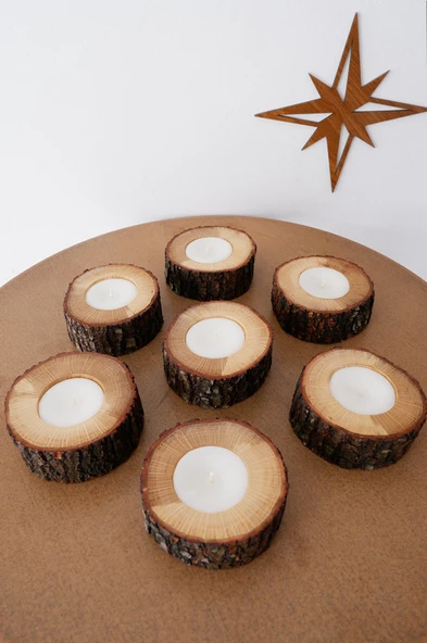 Doğal Meşe Ahşap Mumluk ( 1 Adet ) - 2