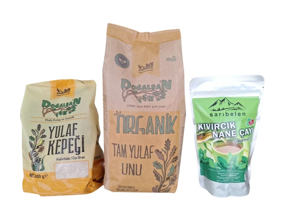Doğalsan Yulaf kepeği 400 gr + yulaf unu 1kg +kıvırcık nane çayı doğal sağlık seti - 1