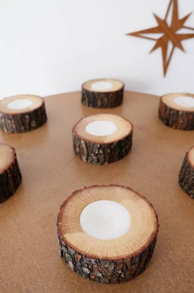 Doğal Meşe Ahşap Mumluk ( 1 Adet ) - 3