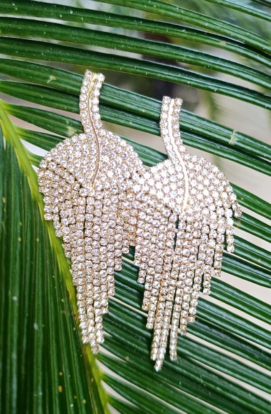 Sarı Renk Zirkon Taşlı Lüks Abiye Küpe ürün görseli