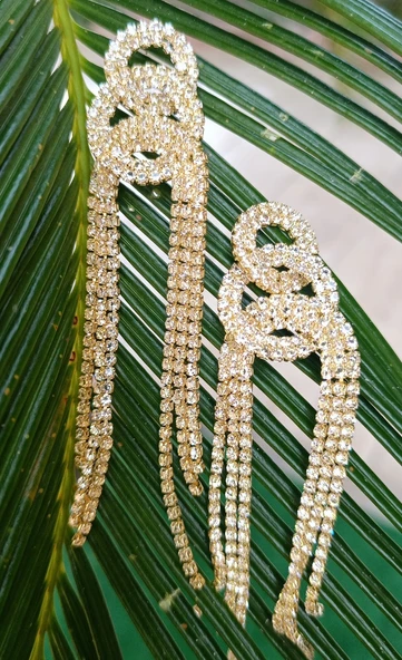 Sarı Renk Zirkon Taşlı Lüks Abiye Küpe ürün görseli 1