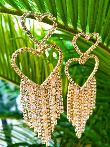 Sarı Renk Zirkon Taşlı Lüks Abiye Küpe ürün görseli 1