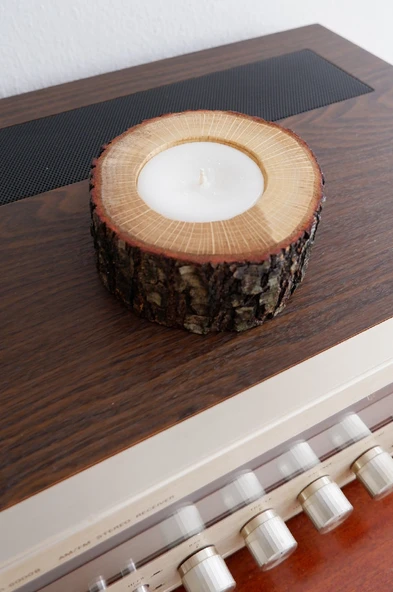 Doğal Meşe Ahşap Mumluk ( 1 Adet )