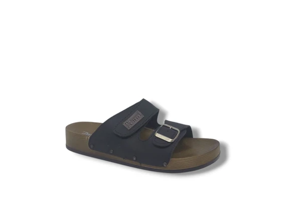 Parmi 606 Erkek Siyah Cırtlı Tokalı Günlük Kullanım Terlik - Resim 2