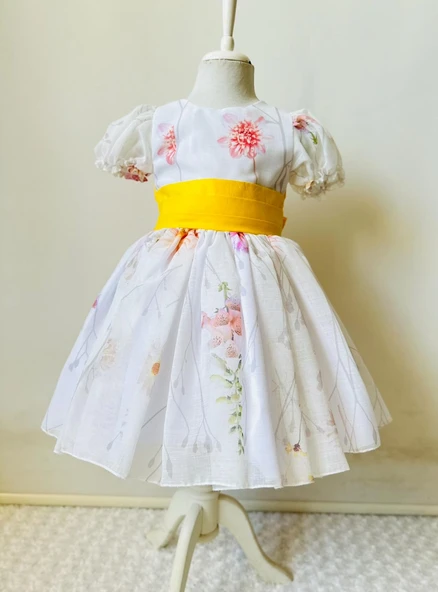 GALA kemeri sarı çiçekli çocuk elbise - 3