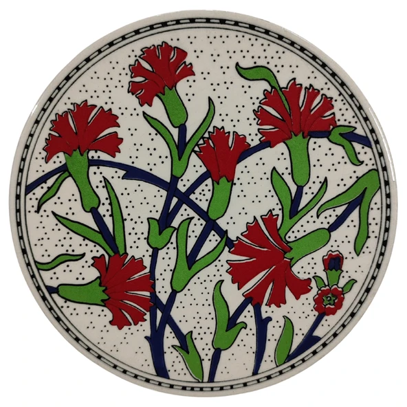 Çini Desenli Çiçekler Seramik Yuvarlak Nihale 16 Cm Koruyucu Kaydırmaz Altlik Model 3 - 4